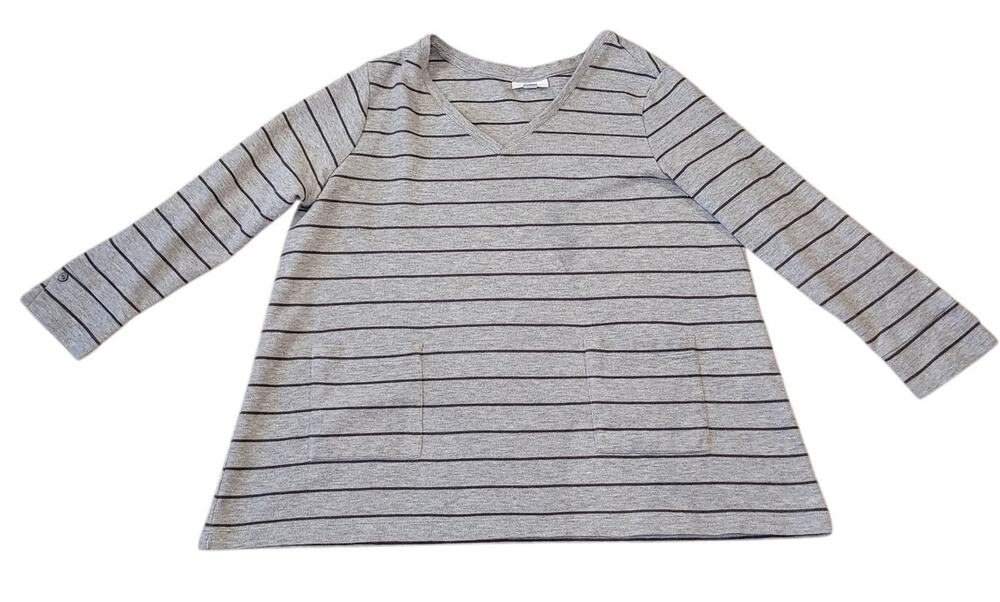 J.Jill V Neck Long Sleeve Striped Waffle Knit Tunic-Size XL Petite-Pocket-Preppy